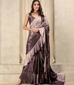 ready to wear wine satin saree
