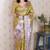 Woven zari border digital printed yellow tussar silk saree
