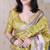 Woven zari border digital printed yellow tussar silk saree