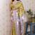 Woven zari border digital printed yellow tussar silk saree