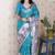 Woven zari border digital printed sea green tussar silk saree