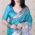 Woven zari border digital printed sea green tussar silk saree