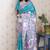 Woven zari border digital printed sea green tussar silk saree