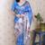 Woven zari border digital printed blue tussar silk saree