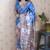 Woven zari border digital printed blue tussar silk saree