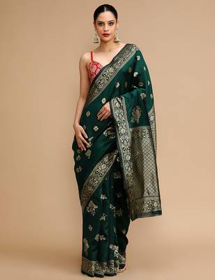 Green lichi silk blend jacquard saree 1