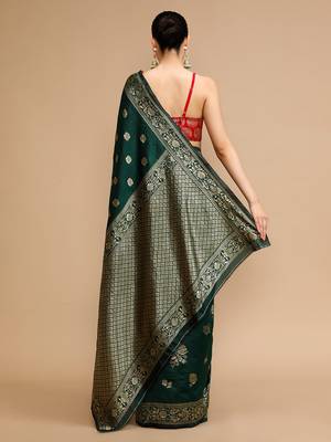 Green lichi silk blend jacquard saree 2