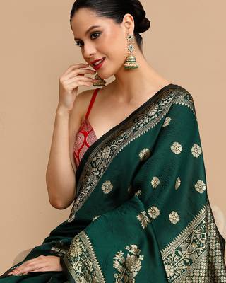 Green lichi silk blend jacquard saree 3