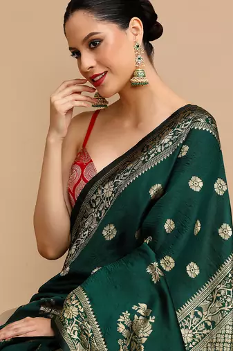 Green lichi silk blend jacquard saree