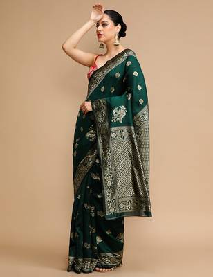 Green lichi silk blend jacquard saree 4