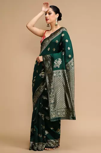 Green lichi silk blend jacquard saree