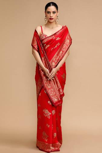 Red lichi silk blend jacquard saree