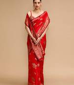 Red lichi silk blend jacquard saree