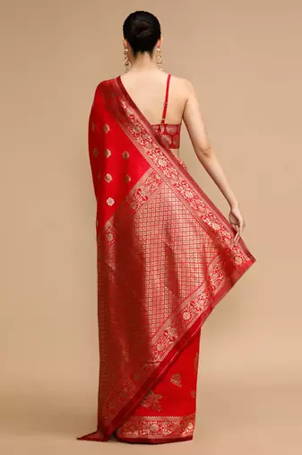 Red lichi silk blend jacquard saree
