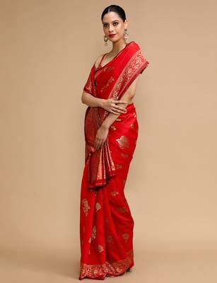 Red lichi silk blend jacquard saree 4