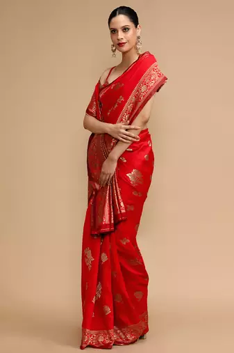 Red lichi silk blend jacquard saree