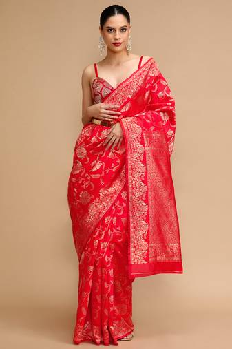 Red lichi silk blend jacquard saree