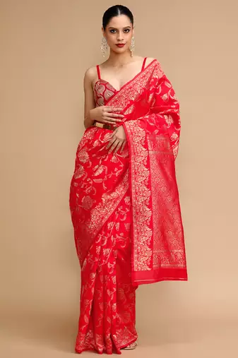 Red lichi silk blend jacquard saree