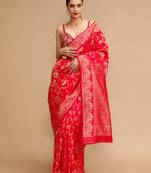 Red lichi silk blend jacquard saree
