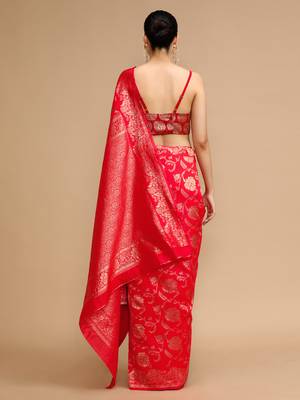 Red lichi silk blend jacquard saree 2