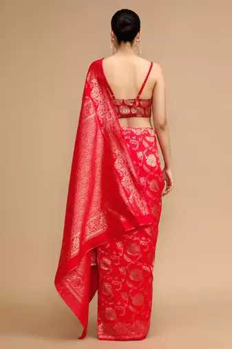 Red lichi silk blend jacquard saree