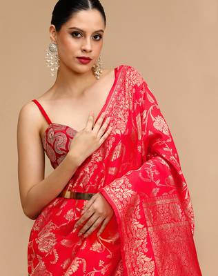 Red lichi silk blend jacquard saree 3