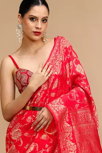 Red lichi silk blend jacquard saree