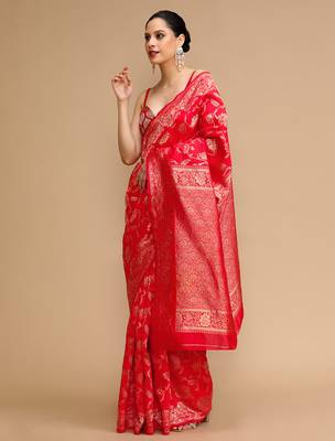 Red lichi silk blend jacquard saree 4