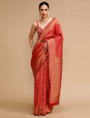 Red lichi silk blend jacquard saree 1