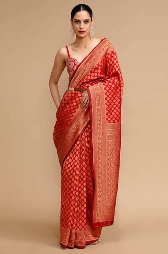 Red lichi silk blend jacquard saree
