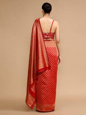 Red lichi silk blend jacquard saree 2