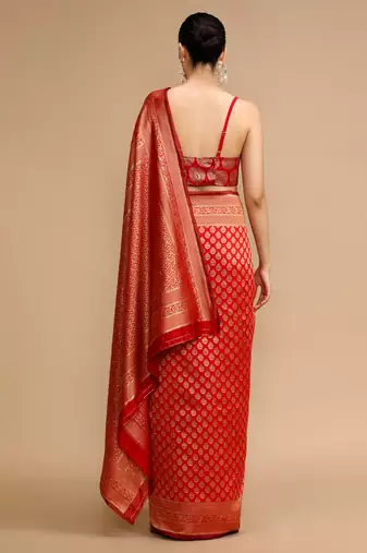 Red lichi silk blend jacquard saree