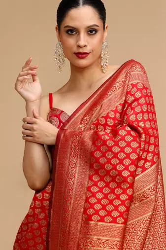 Red lichi silk blend jacquard saree
