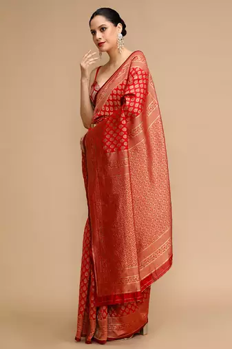 Red lichi silk blend jacquard saree