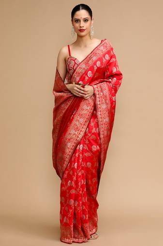 Red lichi silk blend jacquard saree