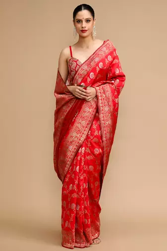 Red lichi silk blend jacquard saree
