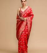 Red lichi silk blend jacquard saree