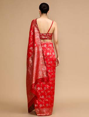 Red lichi silk blend jacquard saree 2