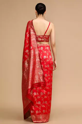Red lichi silk blend jacquard saree