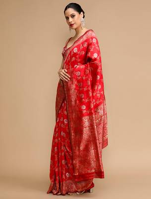 Red lichi silk blend jacquard saree 4