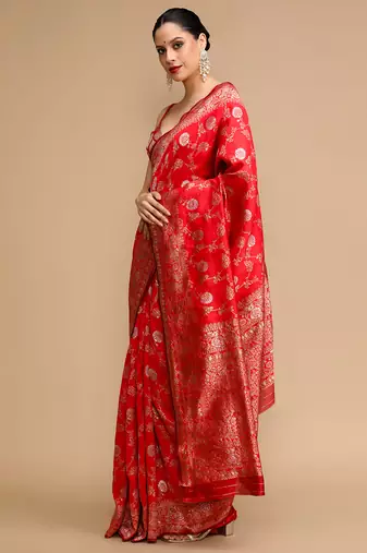 Red lichi silk blend jacquard saree
