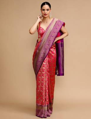 Pink lichi Art silk blend jacquard saree 1
