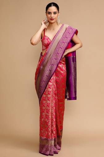 Pink lichi silk blend jacquard saree