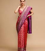 Pink lichi Art silk blend jacquard saree