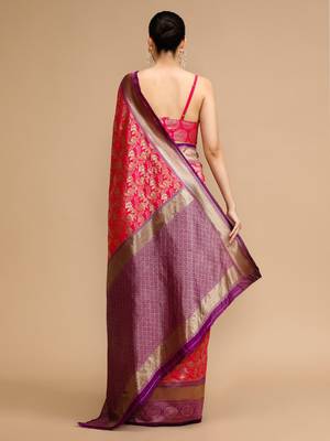 Pink lichi Art silk blend jacquard saree 2