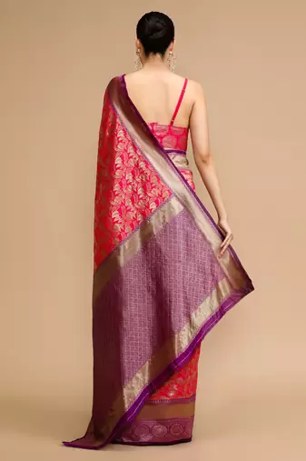 Pink lichi Art silk blend jacquard saree
