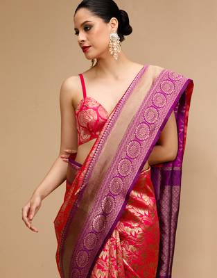 Pink lichi Art silk blend jacquard saree 3