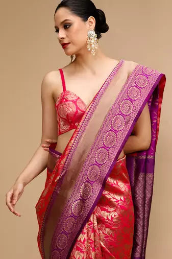 Pink lichi Art silk blend jacquard saree