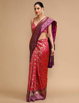 Pink lichi Art silk blend jacquard saree 4
