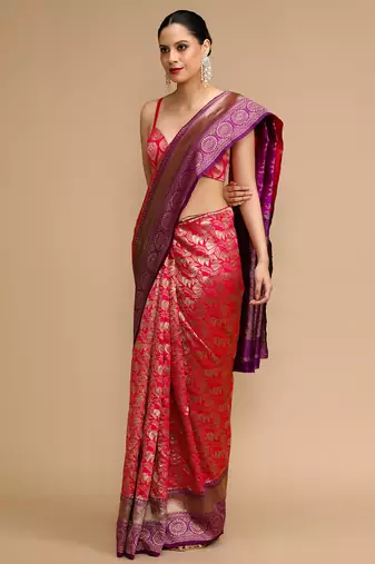 Pink lichi Art silk blend jacquard saree